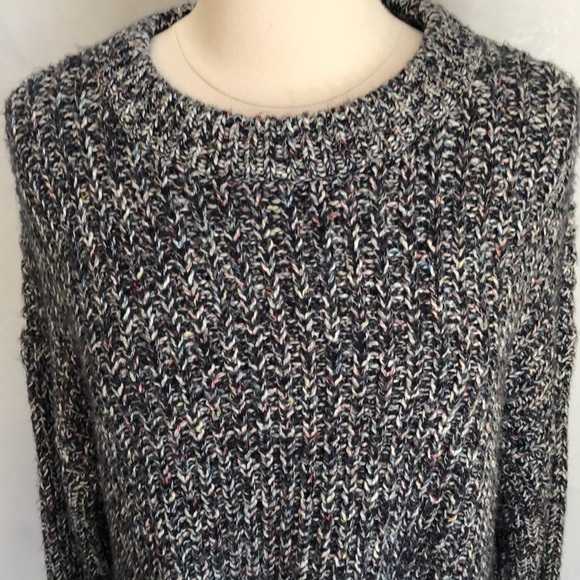 Aerie Black & Multi color Knit Sweater ribbed scoop neck cuffs & hem Size Medium - Picture 3 of 12